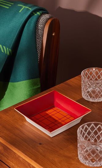 Tartan Trinket Tray Square Small Red