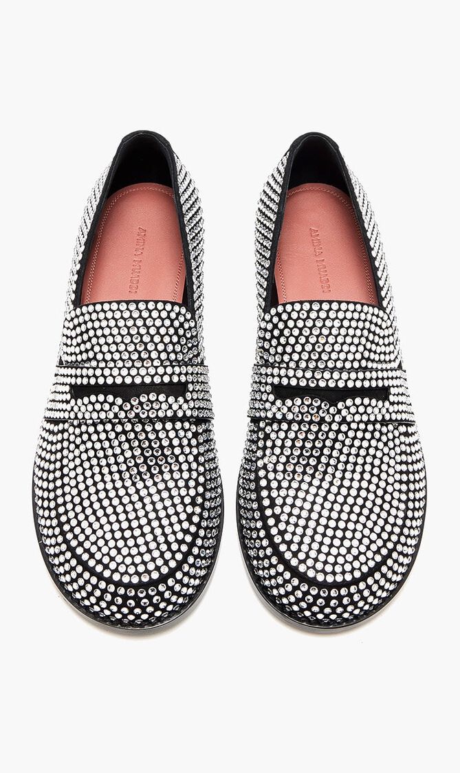 TILDA CRYSTAL LOAFER SUEDE BLACK WHITE CRYSTALS