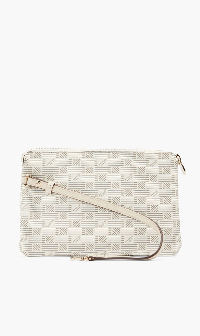 FOLIO POUCH WITH ZIP CLOSURE AND LEATHER WRISTLET
