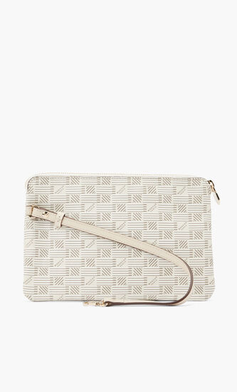 FOLIO POUCH WITH ZIP CLOSURE AND LEATHER WRISTLET