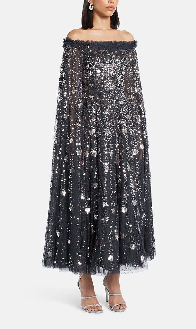 SHOOTING STARS CAPE ANKLE GOWN