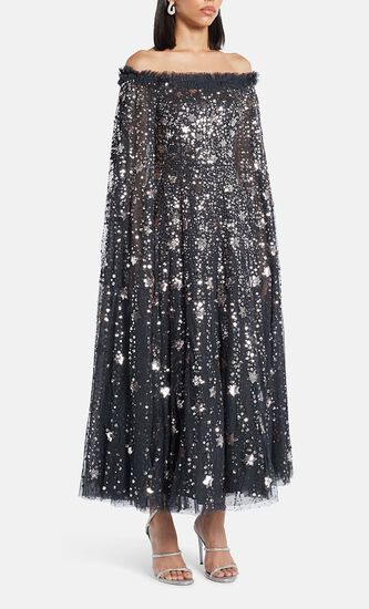 SHOOTING STARS CAPE ANKLE GOWN