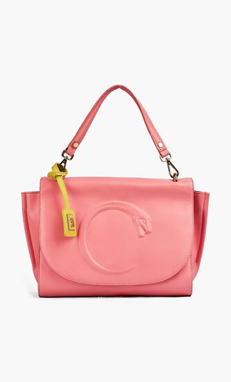 C Logo Snake-Embossed Shoulder Bag