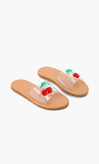 Taygete Clear Cherry-print Flat Sandals