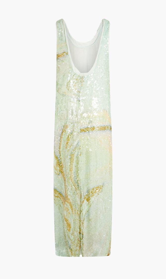 SERENE MARBLE PRINTED SEQUINS TANK DRESS