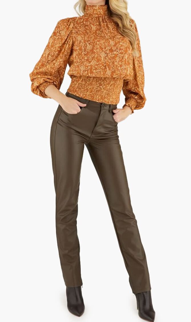 Caroline Pants - Coated Jersey Faux Leather