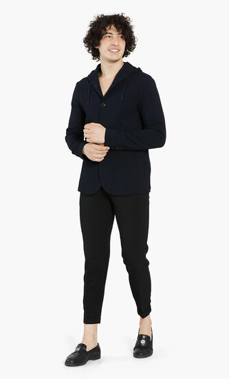 Hooded Wool Waffle Blazer