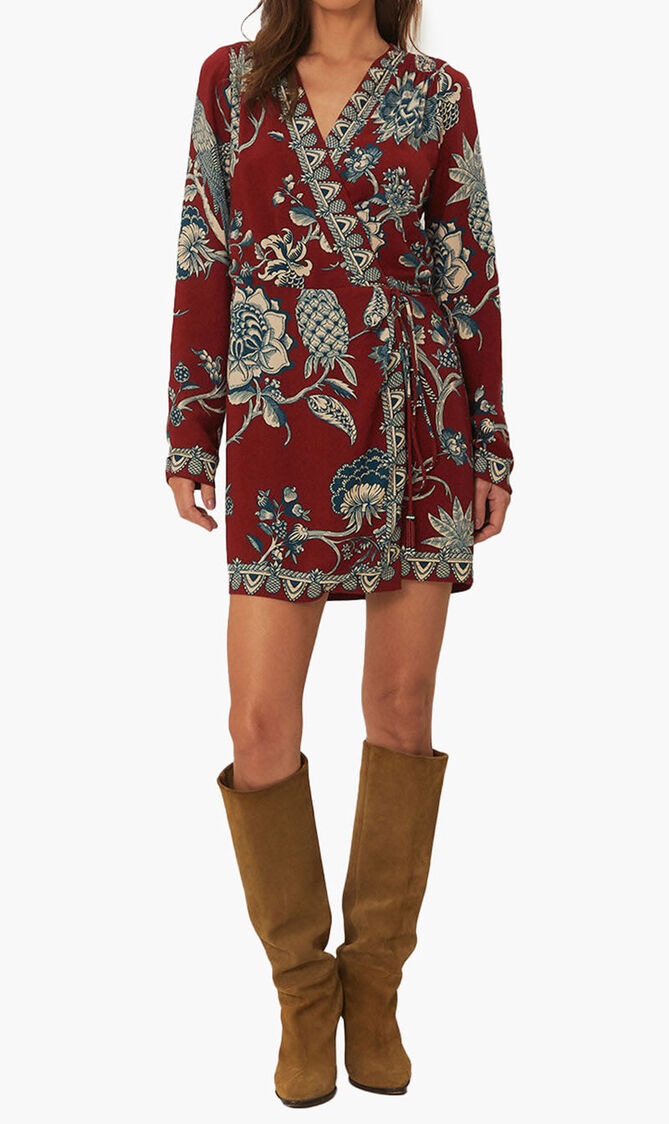 Tropical Landing Wrap Mini Dress