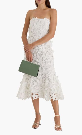Fleurella Strapless Guipure Lace Midi Dress