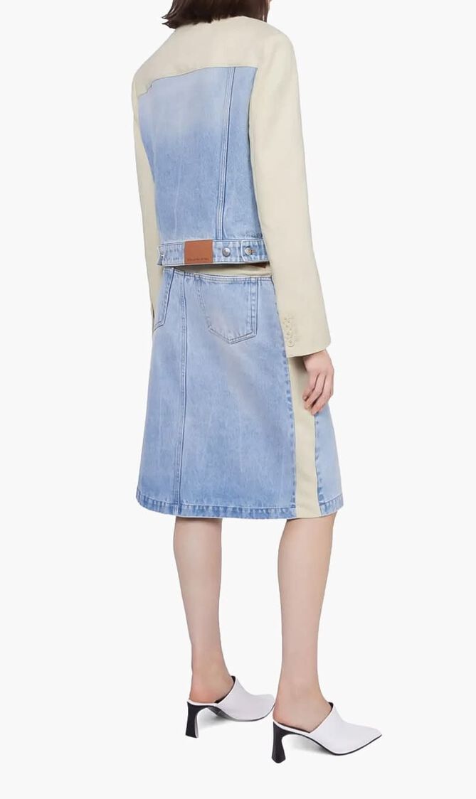 PANELED LIGHT VINTAGE BLUE DENIM AND TWILL JACKET