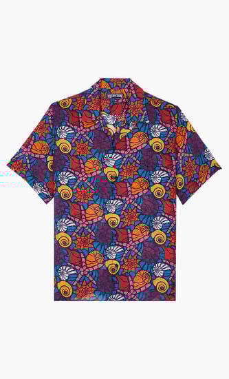 Noumea Sea Shells Linen Bowling Shirt