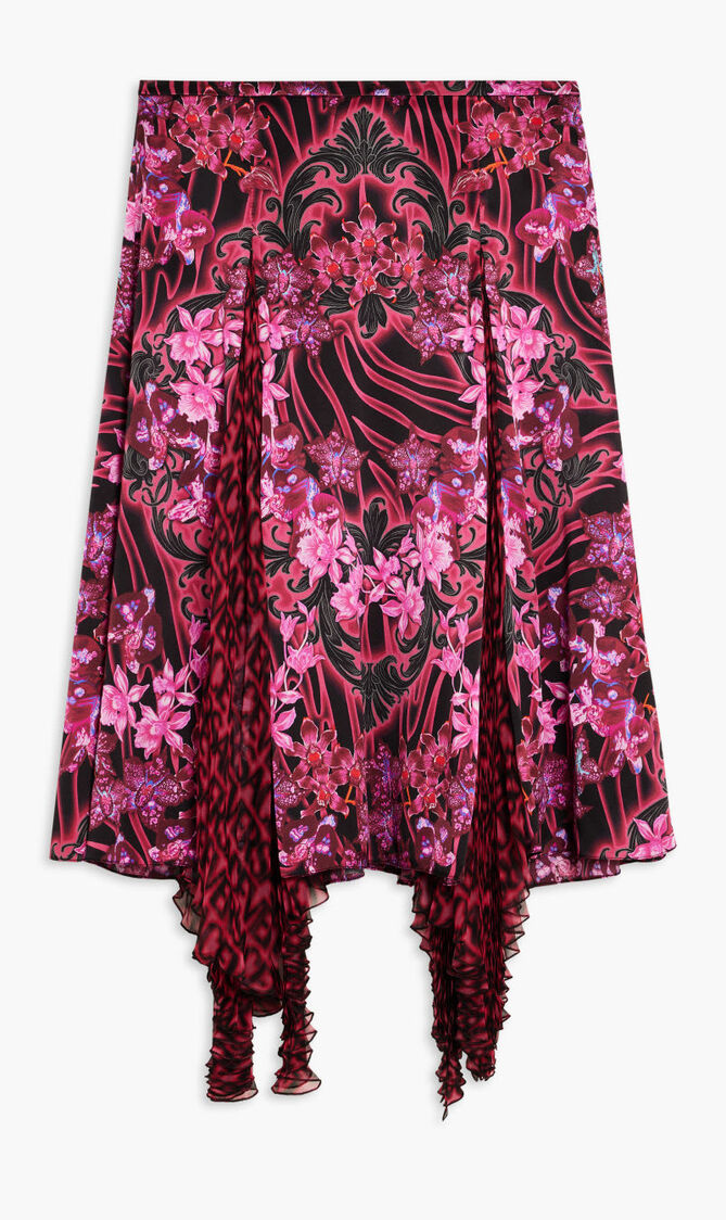 SKIRT ALLOVER ORCHID PRINT SATIN FABRIC