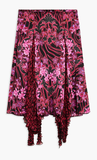 SKIRT ALLOVER ORCHID PRINT SATIN FABRIC