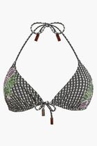Check Embroidered Flowers Triangle Bikini Top