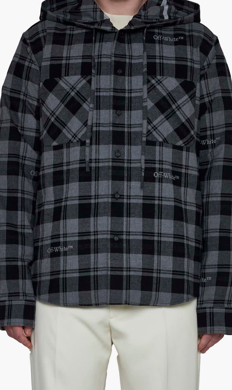 トップス 00s shadow check hooded shirt noroll Buy OFF-WHITE CHECK FLANN HOODED SHIRT DARK GREY BLACK for SAR