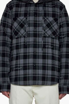CHECK FLANN HOODED SHIRT DARK GREY BLACK