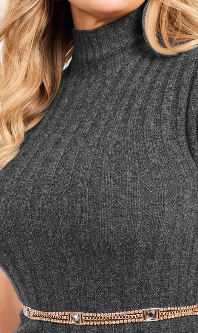 Leather & Rhinestone Chain Belt