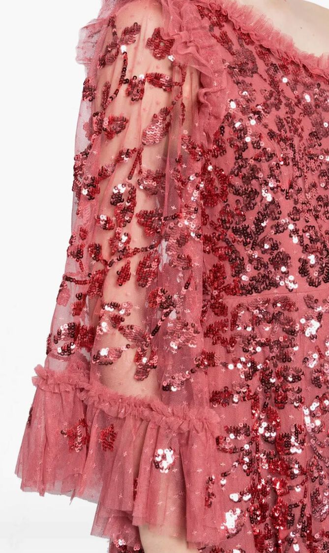 Falling Leaves One Shoulder Ankle Gown