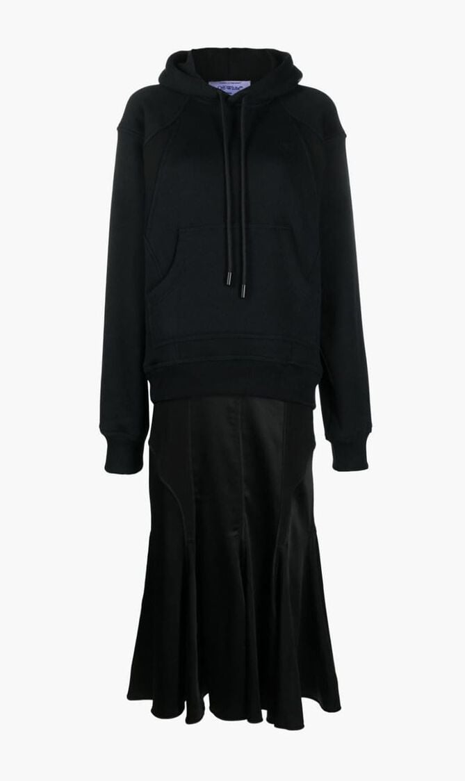 SATIN JER CYCL HOODIE DRESS BLACK BLACK