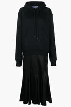 SATIN JER CYCL HOODIE DRESS BLACK BLACK
