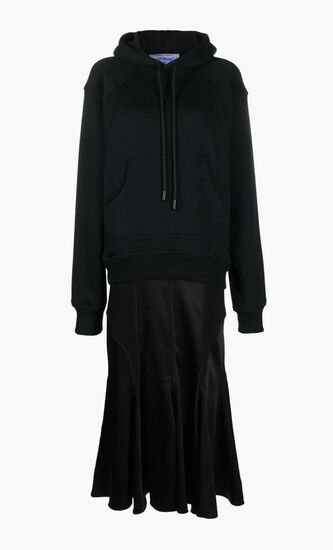 SATIN JER CYCL HOODIE DRESS BLACK BLACK