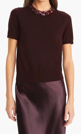 Wool And Sequin Short Sleeved Sweater