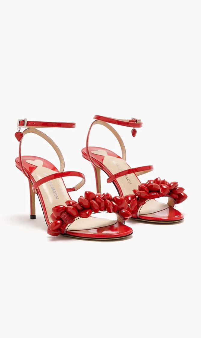 PUFFY HEART RED PATENT LEATHER SANDALS