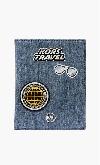 Travel Medium Embellished Denim Passport Case