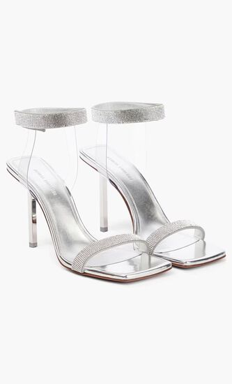 RIH SANDAL MIRROR ANTIQUE + BLACK DIAMOND CRYSTAL MESH + ANTIQUE CHROME METAL HEEL 95 MM METAL HEEL (AS SAMPLE)