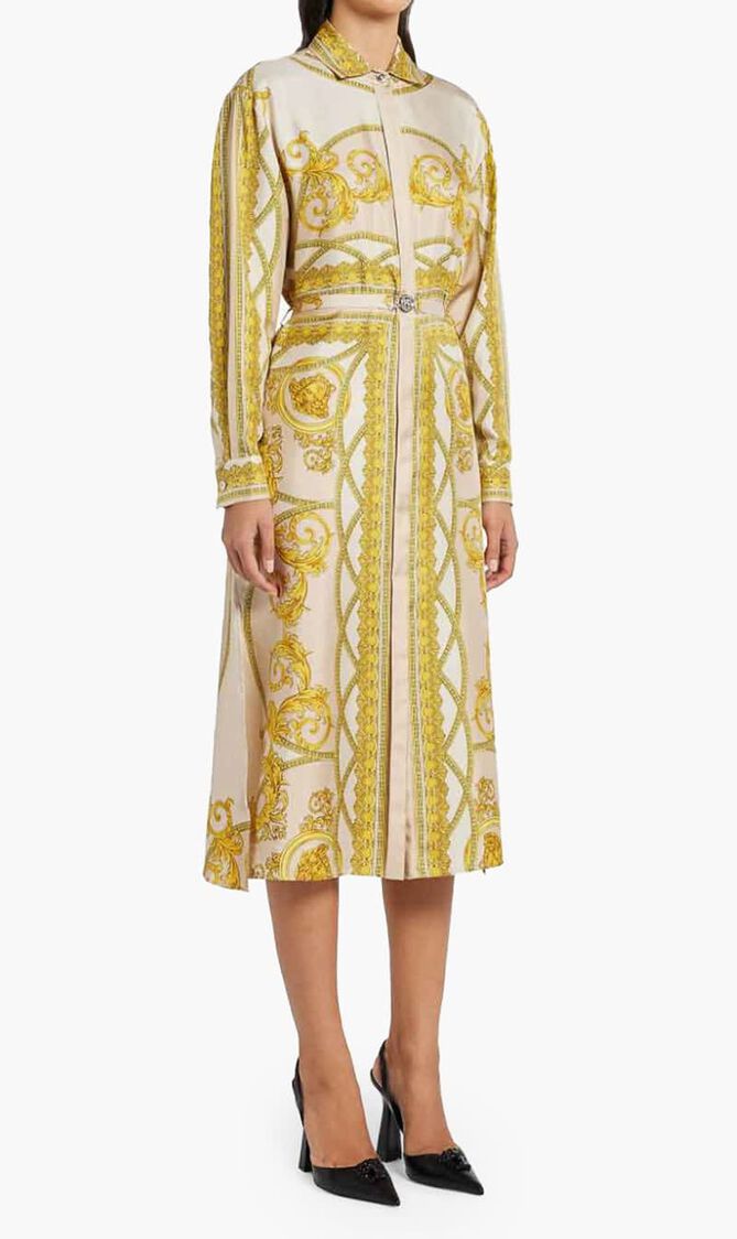 Baroque Print Silk Shirt Dress