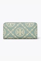 T MONOGRAM CONTRAST EMBOSSED ZIP SLIM WALLET