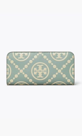 T MONOGRAM CONTRAST EMBOSSED ZIP SLIM WALLET