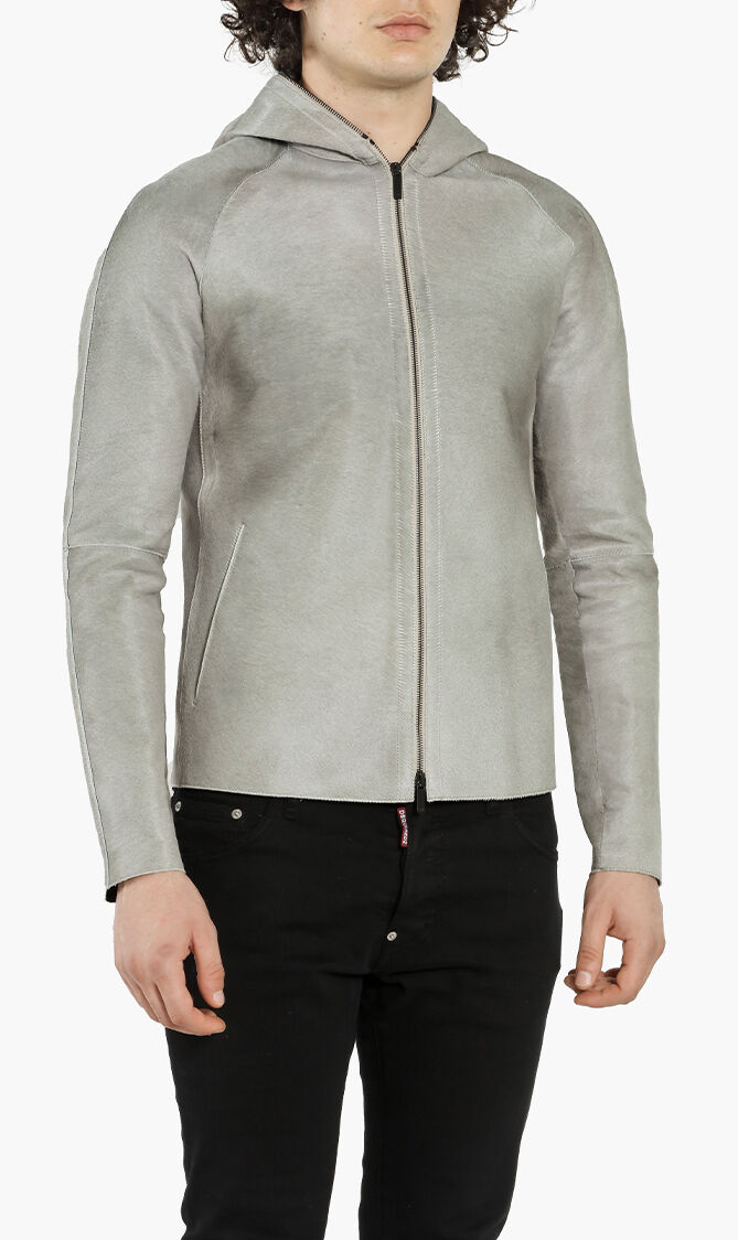 Bovine Leather Hooded Jacket