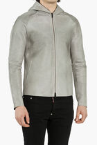 Bovine Leather Hooded Jacket