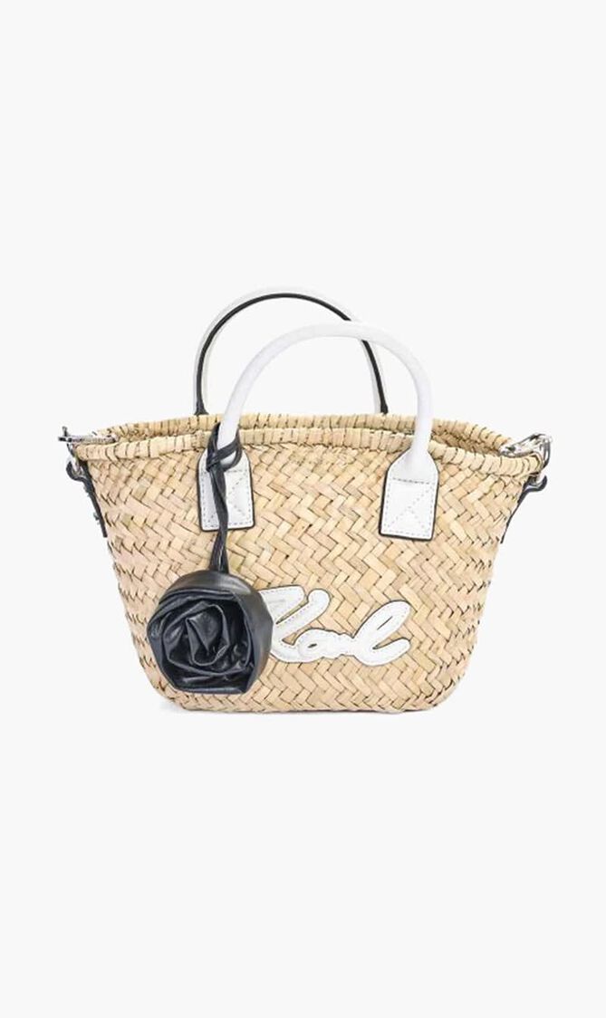 K/Signature Raffia Small Basket Bag