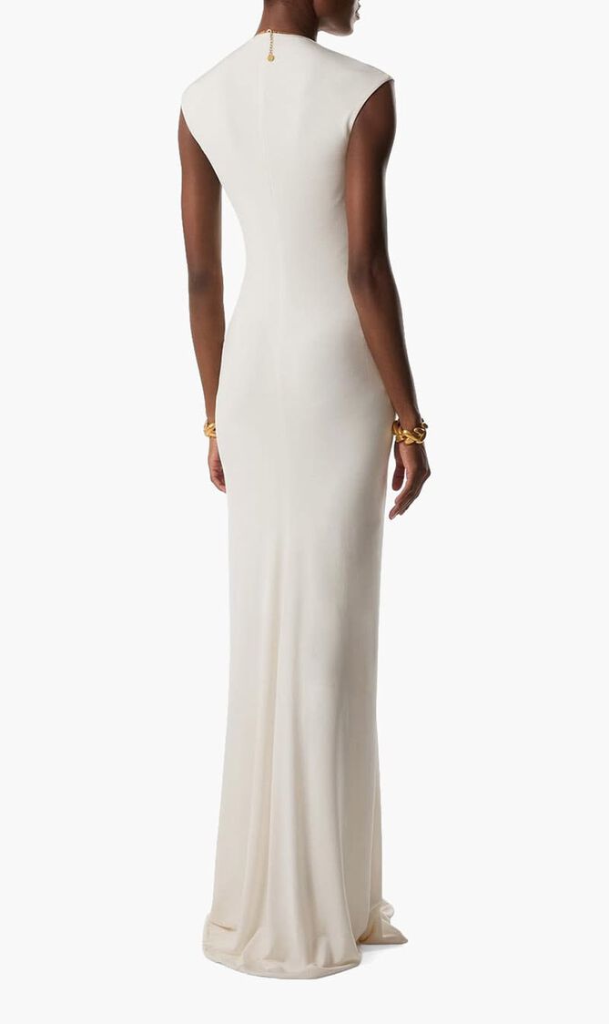 Stretch Deep V Neck Evening Dress
