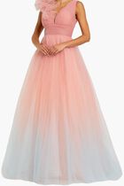 Ruffle Shoulder Ombre Tulle Ball Gown