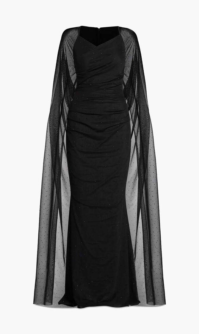 Crystal Tulle Cape Evening Gown