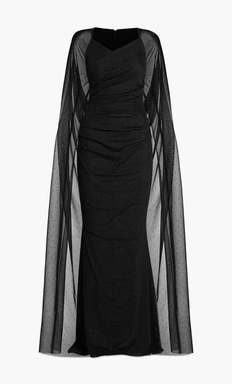 Crystal Tulle Cape Evening Gown