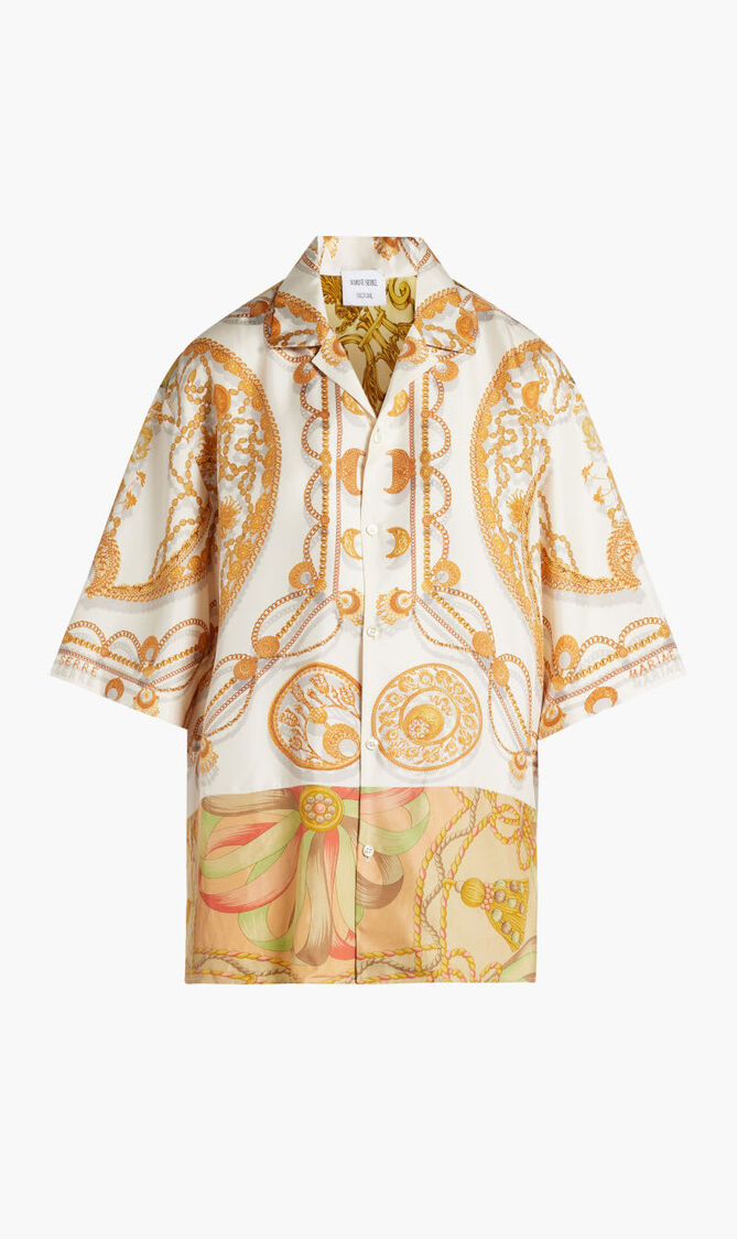 REGENERATED SILK & ORNAMENT JEWELRY BOWLING SHIRT