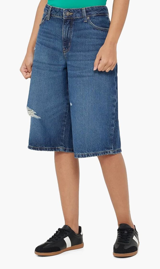 High Waist Denim Bermuda