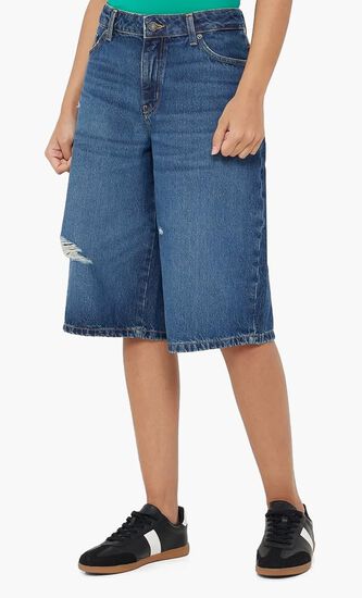 High Waist Denim Bermuda