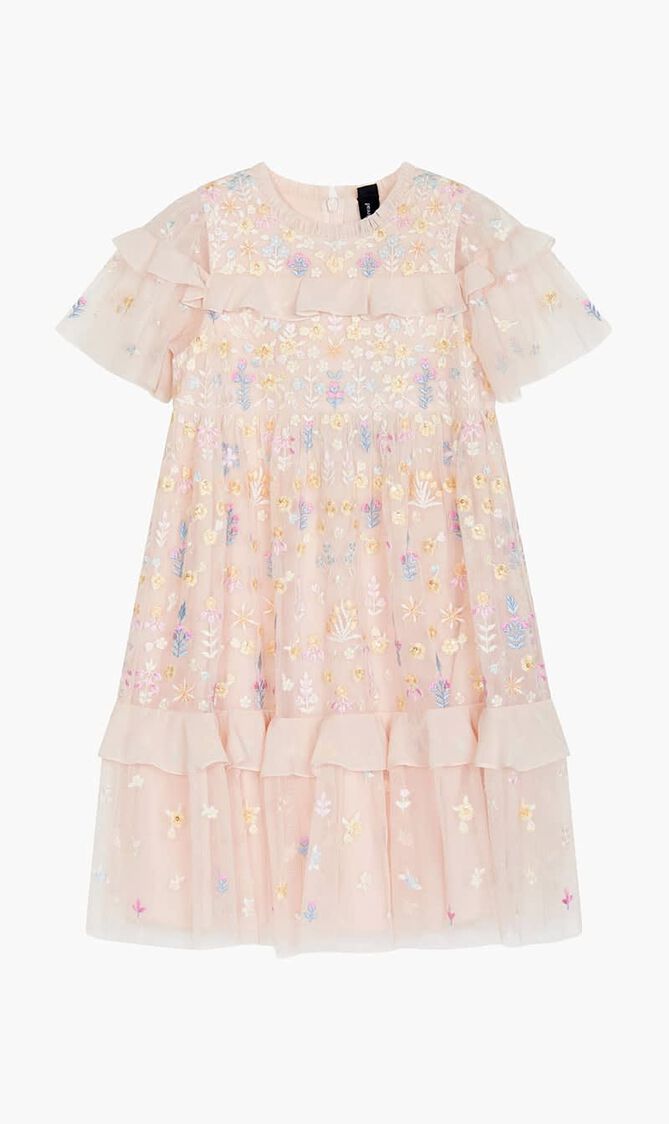 FLOWERBED EMBROIDERY KIDS DRESS