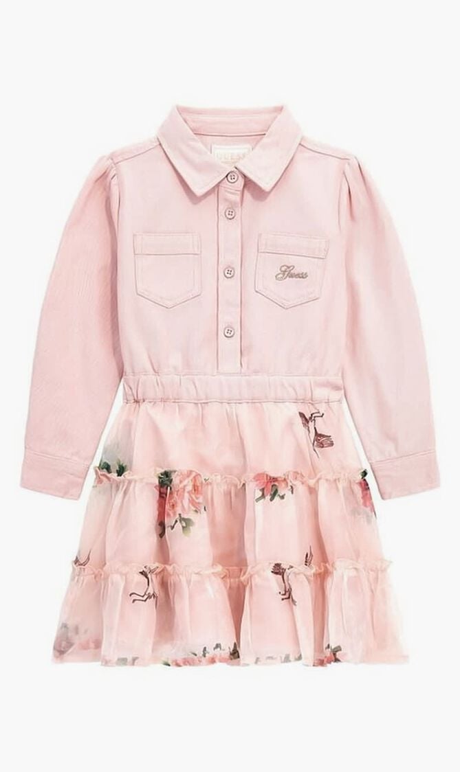 Mixed Fabric Adj. Ls Dress