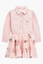 Mixed Fabric Adj. Ls Dress