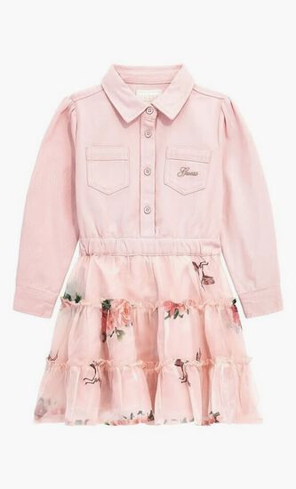 Mixed Fabric Adj. Ls Dress