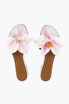 FLOWER WHITE LEATHER SLIDES