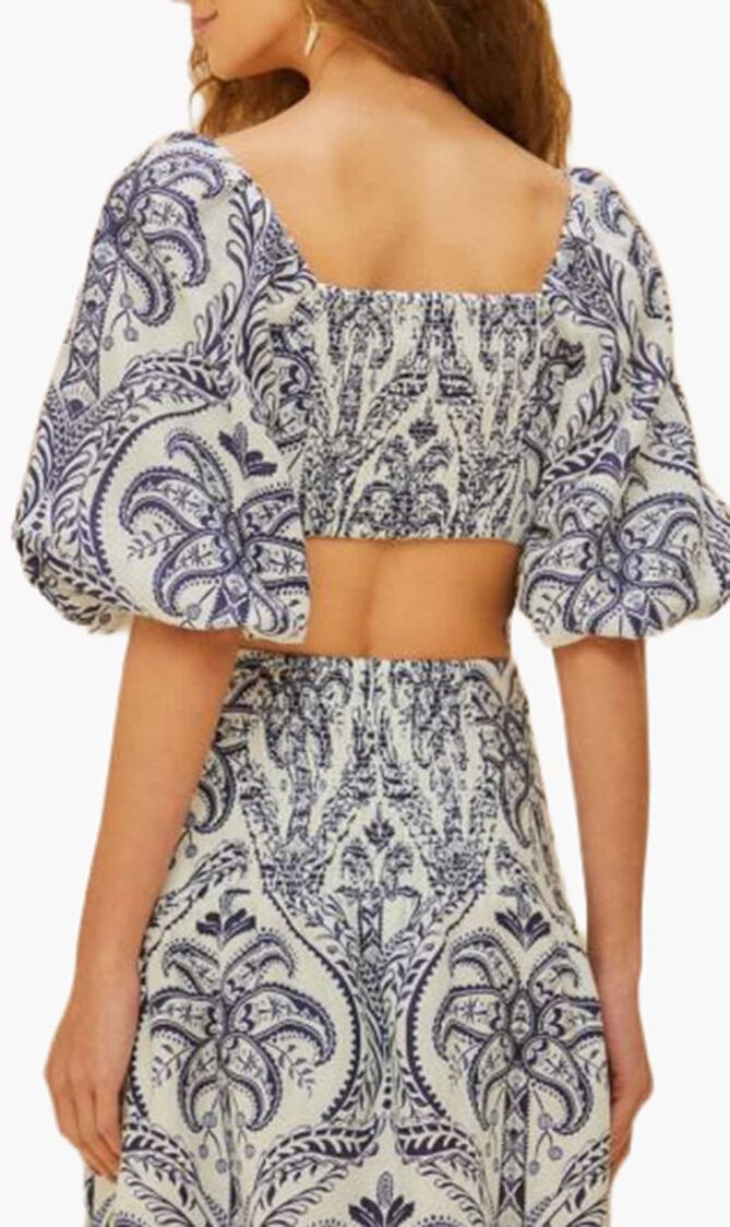 BLUE TROPICAL CAMEO OFF WHITE BLOUSE