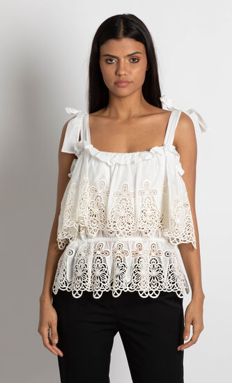 Embroidered Flounce Tank Top