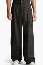 Pleated Chambray Wide-Leg Jeans